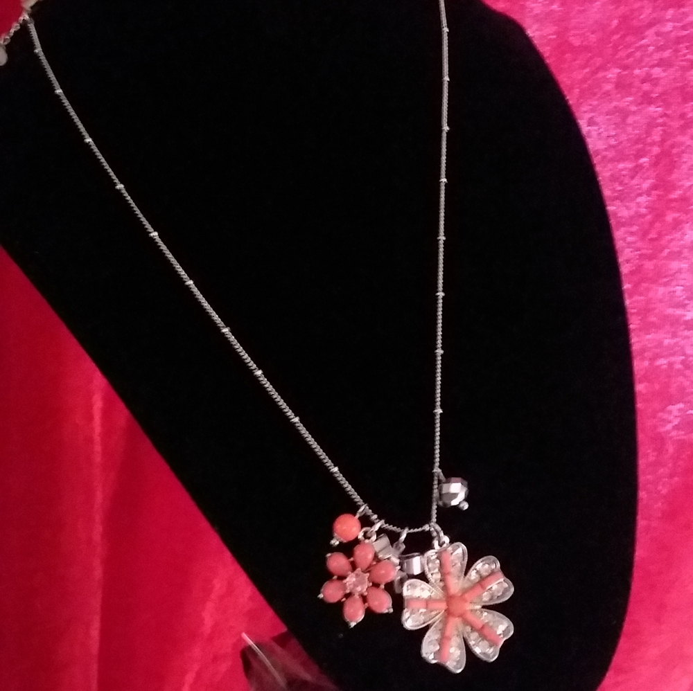 Betsey Johnson Bling Flower Charm Necklace